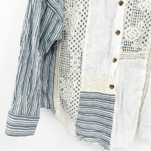Gimmicks BKE Womens Boho Coastal Striped Lace Long Sleeve Button Up Shirt Size M - Picture 4 of 8